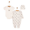 Yenidoğan Bebek Sevimli Fil Kendinden Eldivenli Tulum-Body- Şapka 3lü Set Unisex