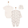 Yenidoğan Bebek Sevimli Fil Kendinden Eldivenli Tulum-Body- Şapka 3lü Set Unisex