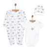 Yenidoğan Bebek Sevimli Fil Kendinden Eldivenli Tulum-Body- Şapka 3lü Set Unisex