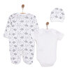 Yenidoğan Bebek Sevimli Fil Kendinden Eldivenli Tulum-Body- Şapka 3lü Set Unisex