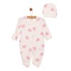 Yenidoğan Kalp Baskılı Kız Tulum-Şapka Kız Bebek