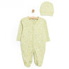 Kız Bebek Yenidoğan 2'li Tulum Şapka %100 Pamuk Çıtçıtlı Yaka Uzun Kol Yeşil