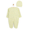 Kız Bebek Yenidoğan 2'li Tulum Şapka %100 Pamuk Çıtçıtlı Yaka Uzun Kol Yeşil
