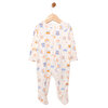 Kız Bebek Yenidoğan Patikli Tulum %100 Pamuk Fermuarlı Hayvan Desenli Bisiklet Yaka Uzun Kol Bej