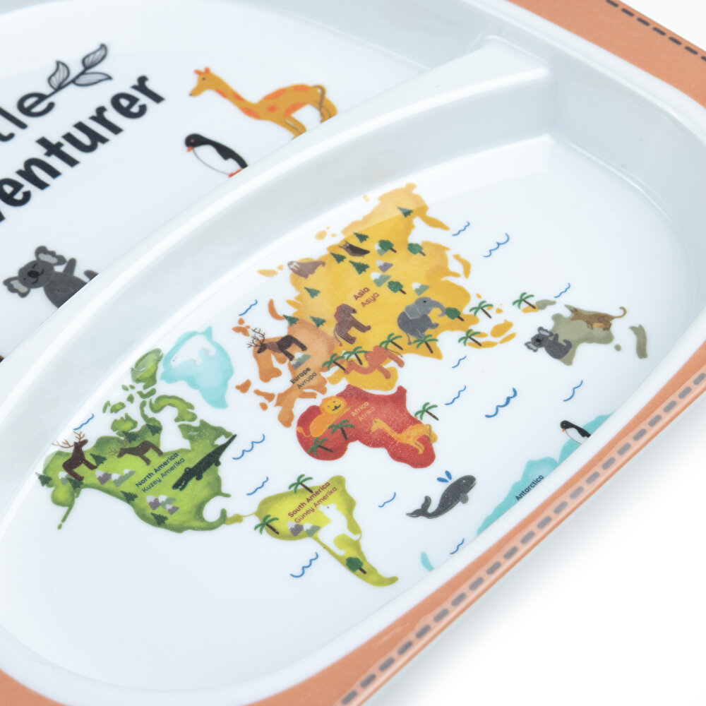 Little Adventurer Melamin Kare Bölmeli Mama Tabağı Seti (2 Kaşıklı)