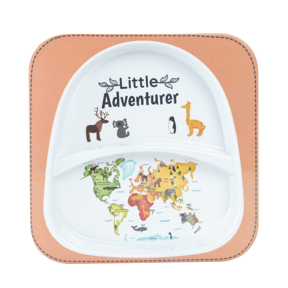 Little Adventurer Melamin Kare Bölmeli Mama Tabağı Seti (2 Kaşıklı)