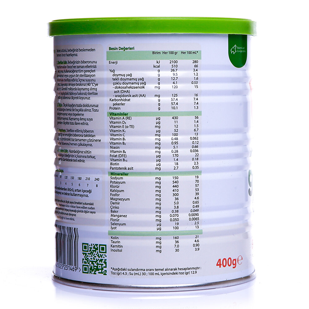 1 Keçi Sütlü Bebek Sütü 400 gr 0-6 Ay