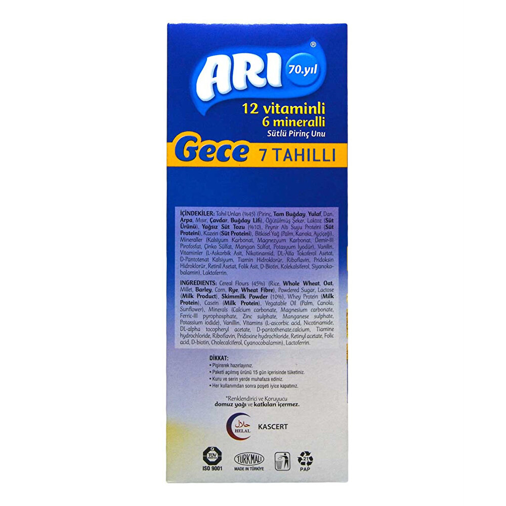 Gece 12 Vitaminli 6 Mineralli 7 Tahıllı Sütlü Pirinç Unu 500 gr