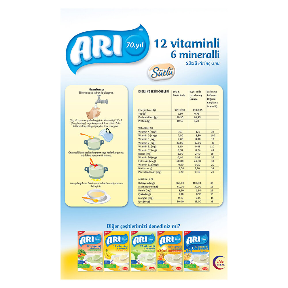 12 Vitaminli 6 Mineralli 2'li Sütlü Pirinç Unu 500 gr