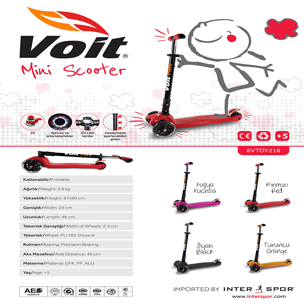 218 Mini 3 Teker Kırmızı Scooter