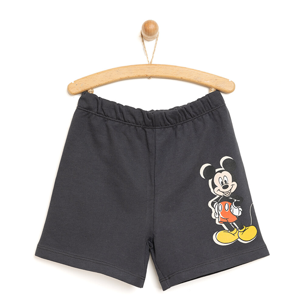 Erkek Bebek Şort Mickey Mouse Desenli Antrasit