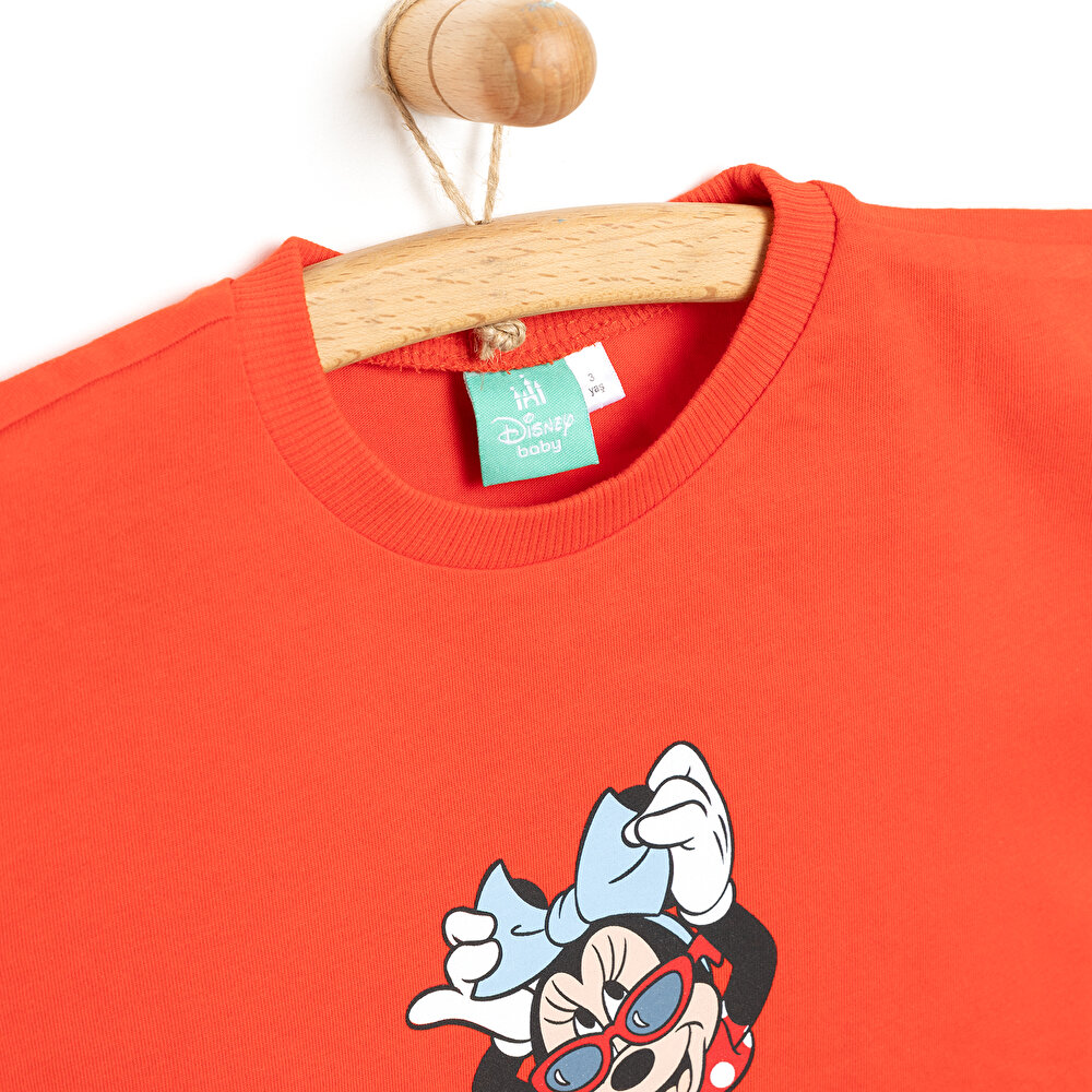 Kız Bebek Tshirt Minnie Mouse Bisiklet Yaka Kısa Kol Kırmızı