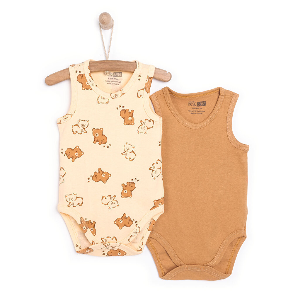 Kız Bebek 2'li Atlet Body Ribana Çıtçıtlı Zıbın Atlet Kol Bej