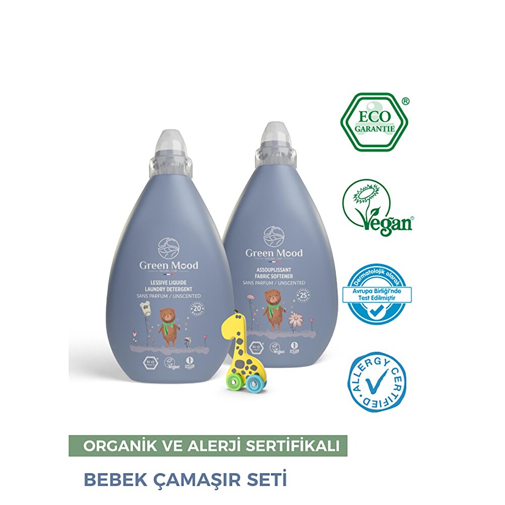2'li Parfümsüz Bebek Çamaşır Temizlik Seti (Deterjan 1000 ml+Yumuşatıcı 1000 ml) 2000ml