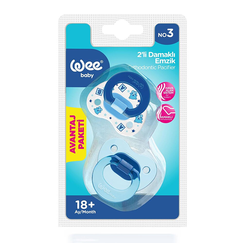 439 Wee Baby 2'li Damaklı Emzik No:3 Mavi