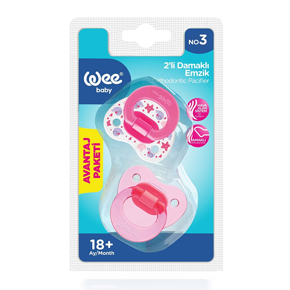 439 Wee Baby 2'li Damaklı Emzik No:3 Pembe