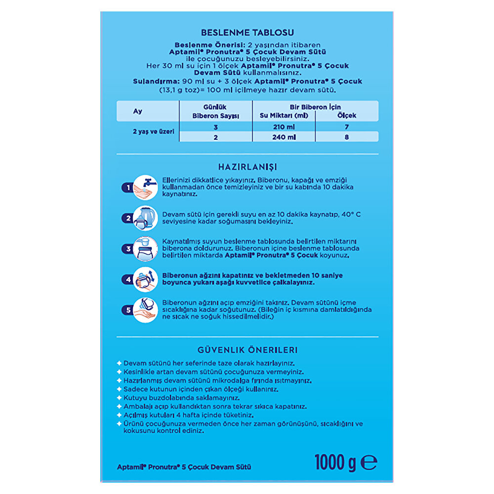 5 Çocuk Devam Sütü 1000 Gr 2-3 Yaş