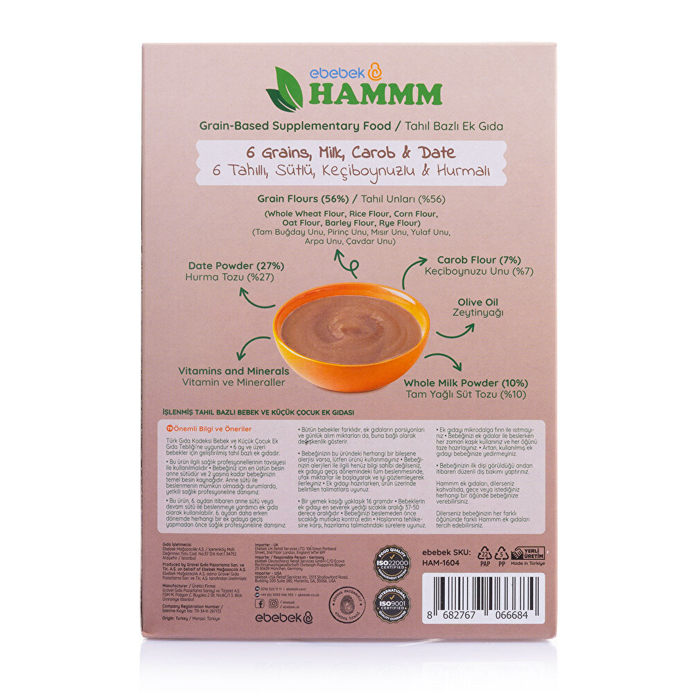 6 Tahıllı Sütlü Keçiboynuzlu ve Hurmalı 200 gr.