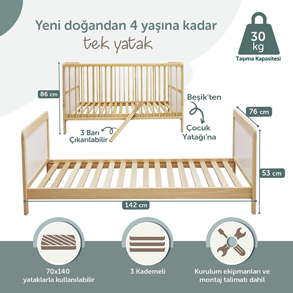 Montessori Dönüşebilen Beşik-Karyola 70x140 cm