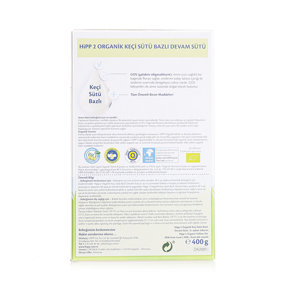2 Organik Keçi Sütlü Devam Sütü 400 gr 6+ Ay
