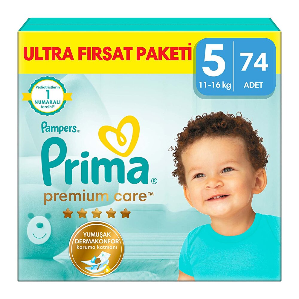 Bebek Bezi Premium Care 5 Beden Junior Ultra Fırsat Paketi 11-16 kg 74 Adet