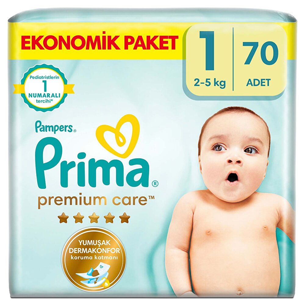 Bebek Bezi Premium Care 1 Beden Yenidoğan Ekonomik Paket 2-5 kg 70 Adet