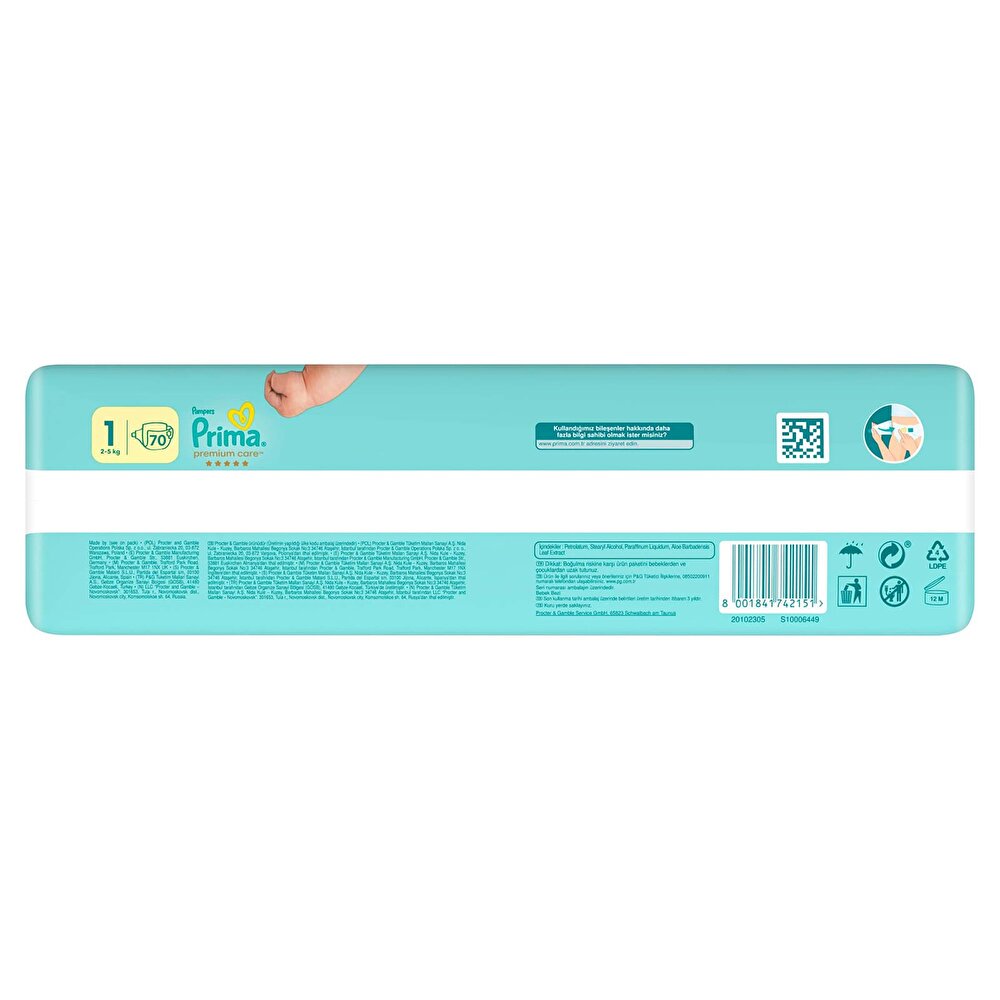 Bebek Bezi Premium Care 1 Beden Yenidoğan Ekonomik Paket 2-5 kg 70 Adet