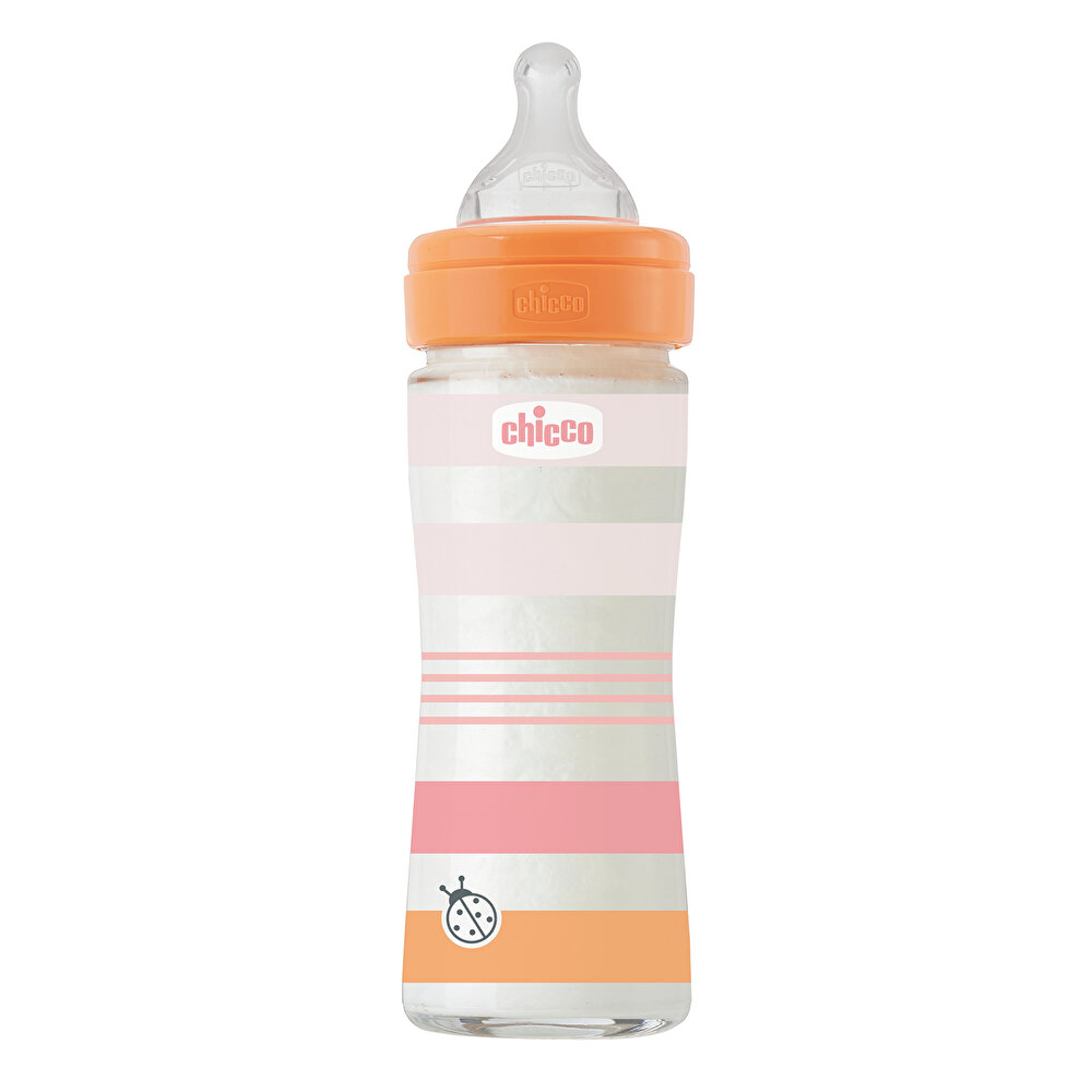 Wellbeing Yavaş Akış Pembe Cam Biberon 240 ml 0+ Ay