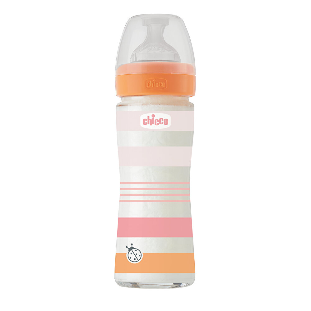 Wellbeing Yavaş Akış Pembe Cam Biberon 240 ml 0+ Ay