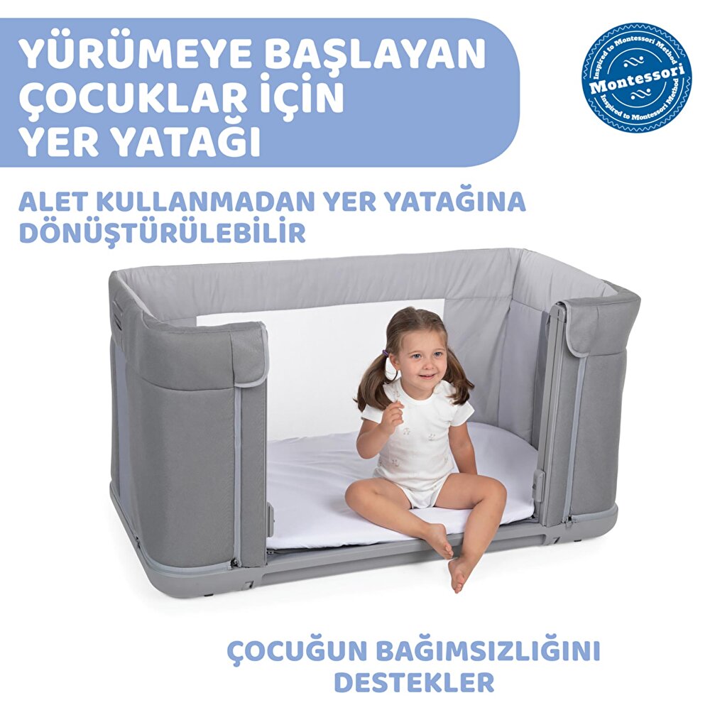 Next2Me Forever Anne Yanı Asansörlü ve Yüksekliği Ayarlanabilir Beşik Moon Grey