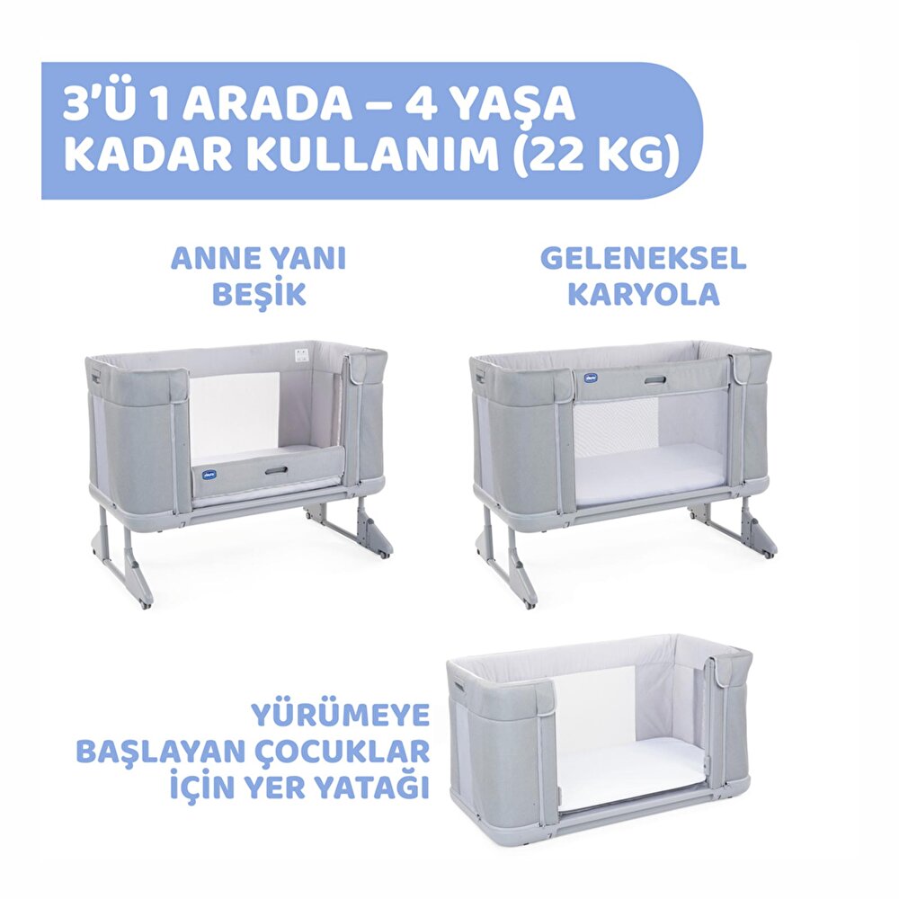 Next2Me Forever Anne Yanı Asansörlü ve Yüksekliği Ayarlanabilir Beşik Moon Grey