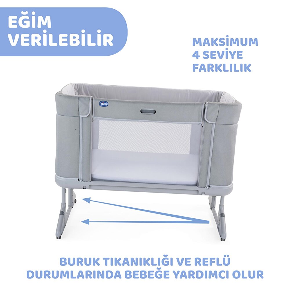 Next2Me Forever Anne Yanı Asansörlü ve Yüksekliği Ayarlanabilir Beşik Moon Grey