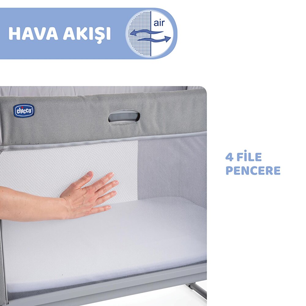 Next2Me Forever Anne Yanı Asansörlü ve Yüksekliği Ayarlanabilir Beşik Moon Grey