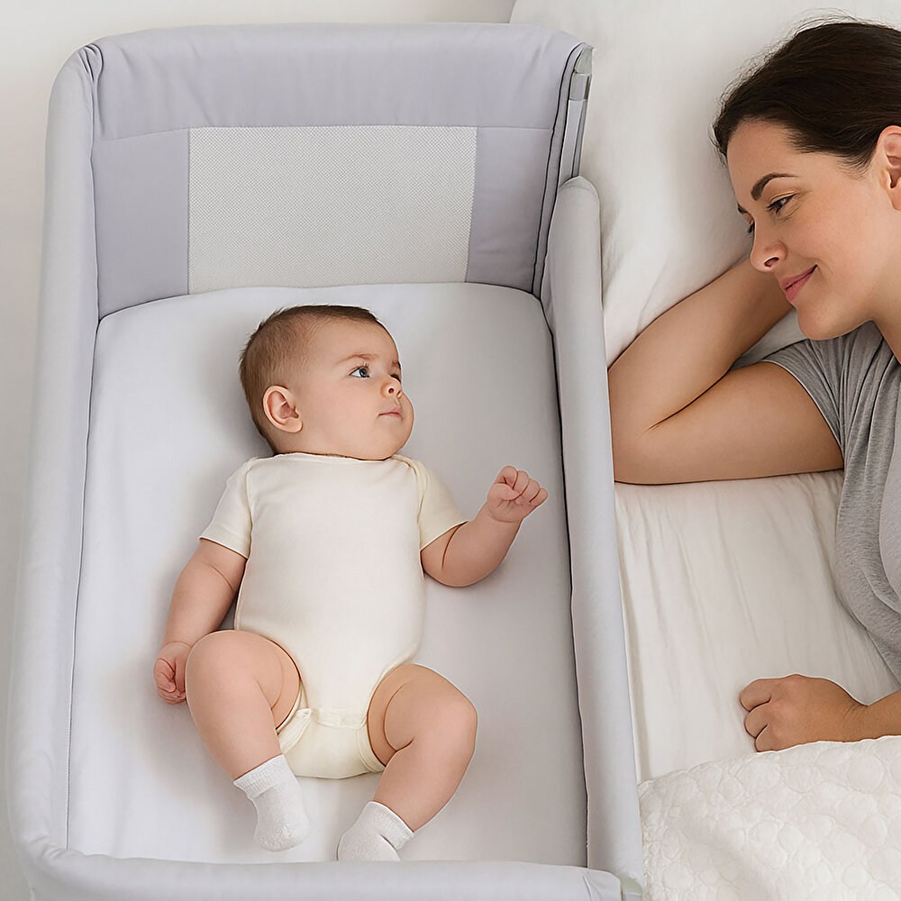 Next2Me Forever Anne Yanı Asansörlü ve Yüksekliği Ayarlanabilir Beşik Moon Grey