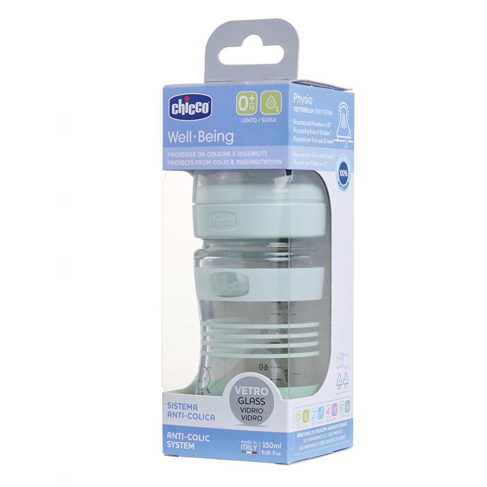 Wellbeing Yavaş Akış Gri Cam Biberon 150 ml 0+ Ay