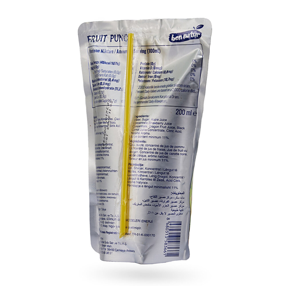 Fruit Punch Elmalı, Çilekli, Muzlu, Ejder Meyveli, Karışık Meyveli İçecek 200 ml