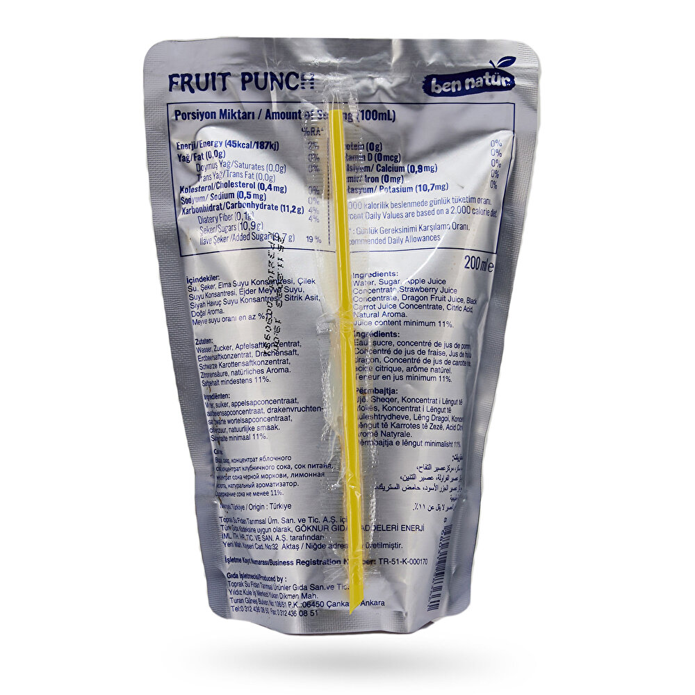 Fruit Punch Elmalı, Çilekli, Muzlu, Ejder Meyveli, Karışık Meyveli İçecek 200 ml