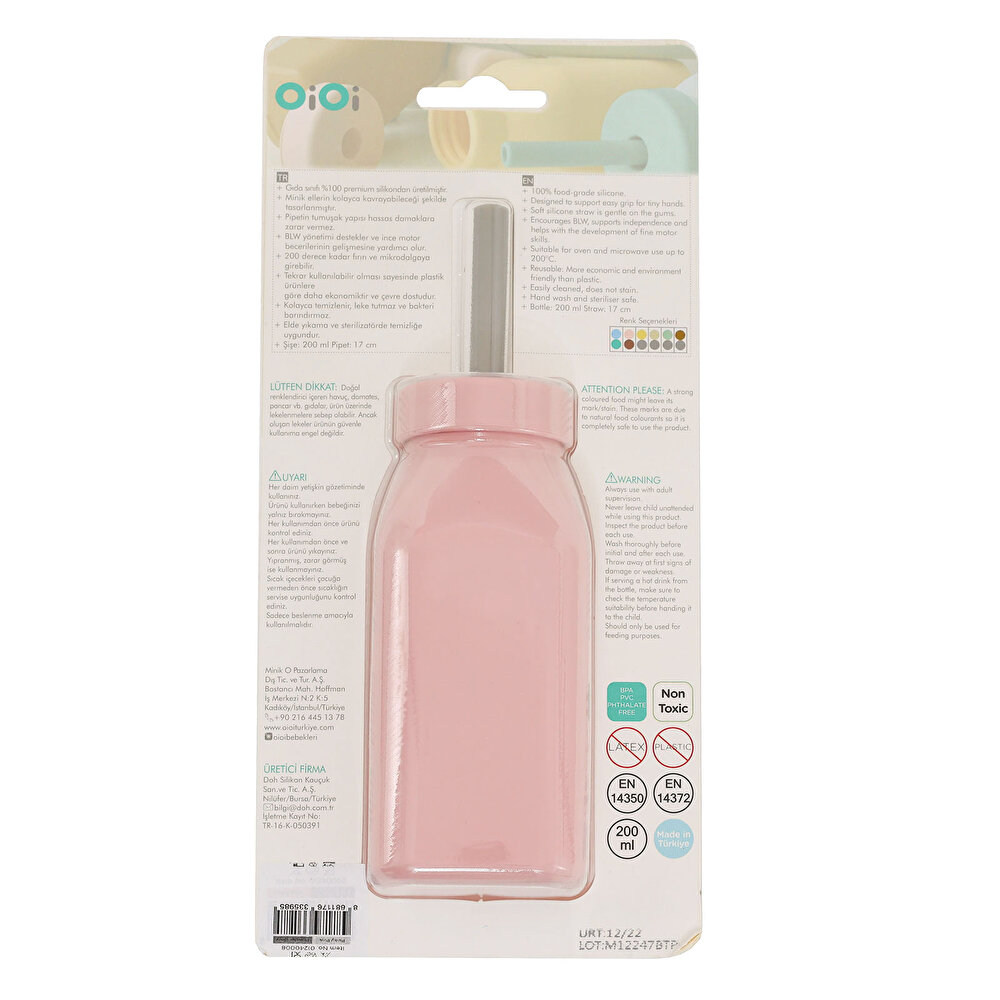 Şişe + Pipet Pinky Pink Powder Grey