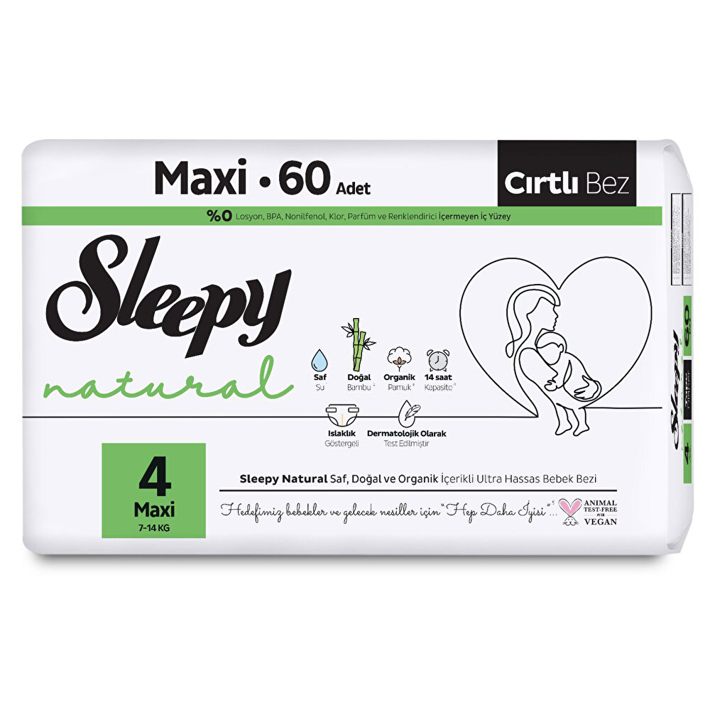 Natural Maxi 4 Beden Bebek Bezi 7-14 kg 60 Adet