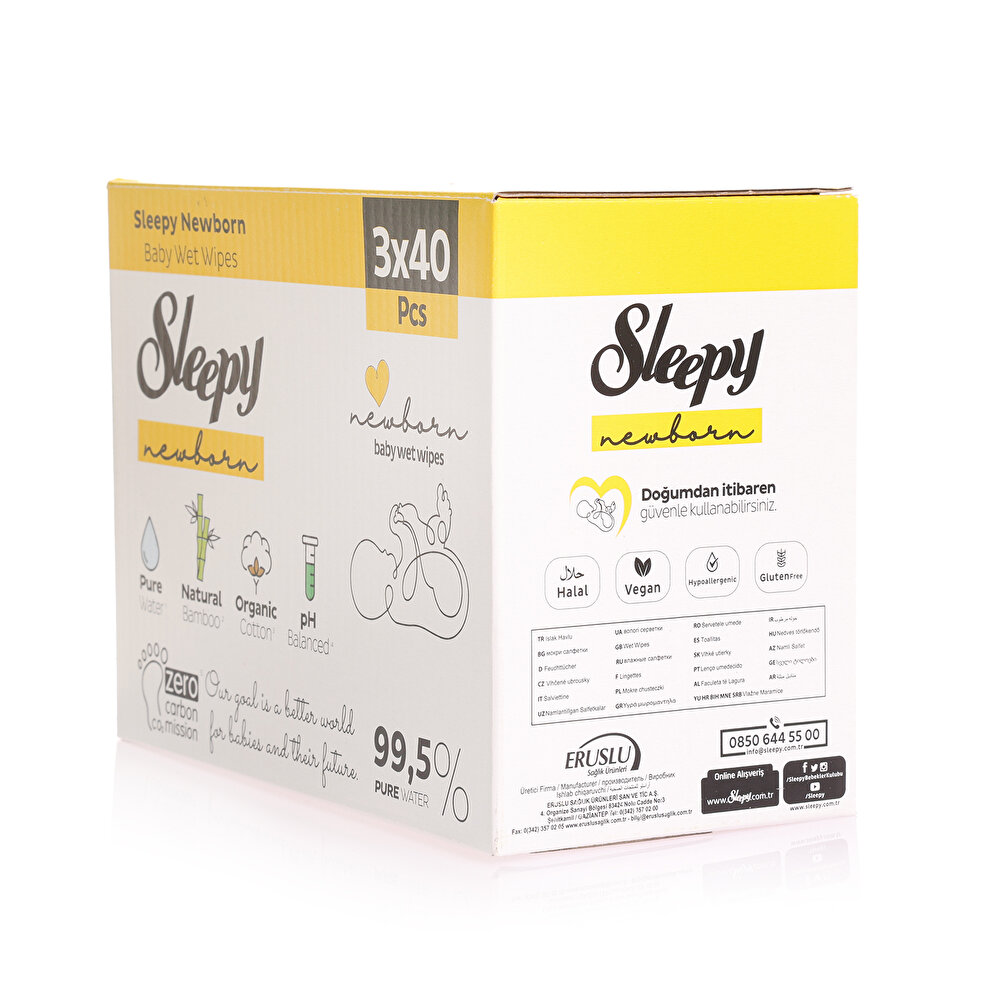 Natural Ultra Hassas Yenidoğan Bebek Islak Mendil 3x40 Adet