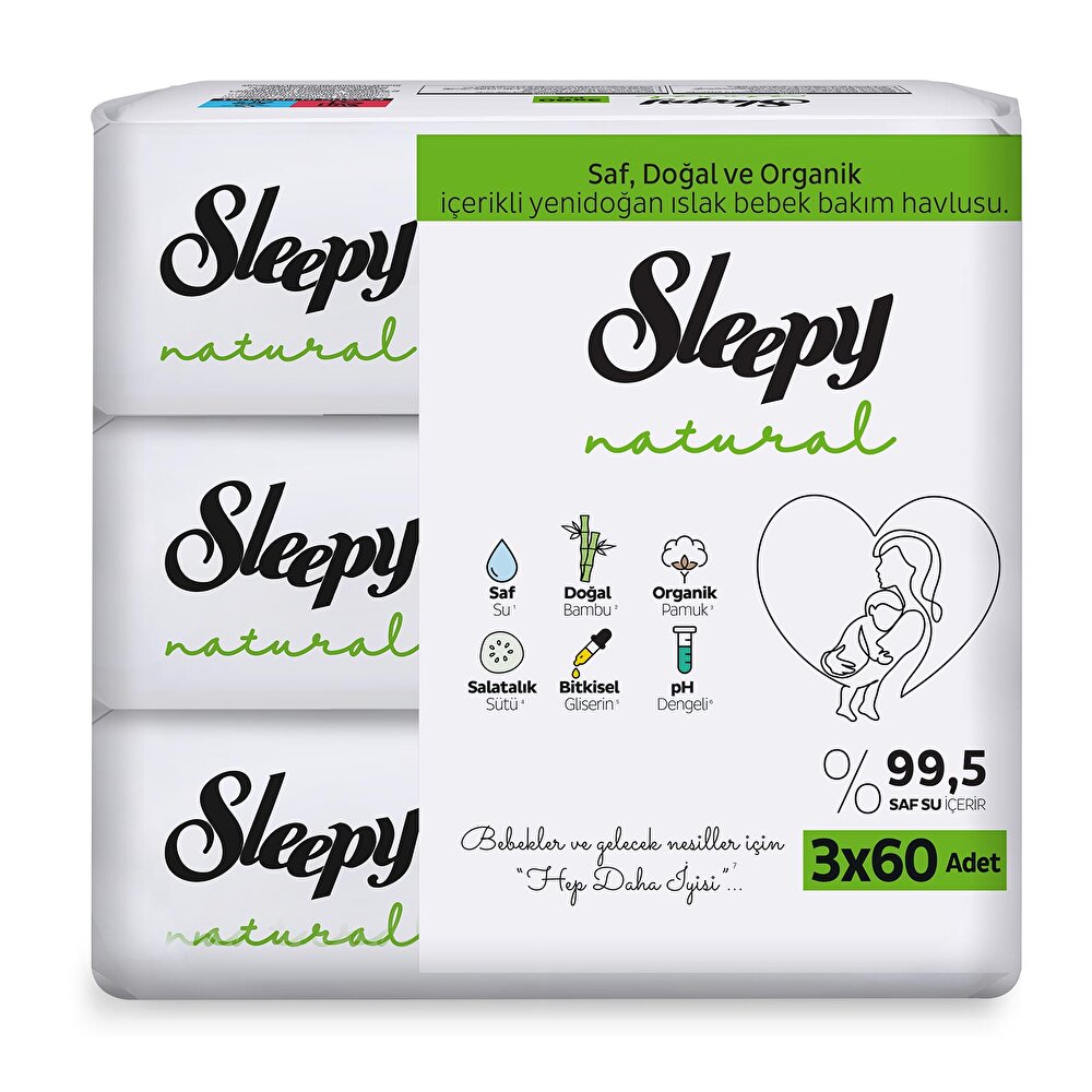 Natural Ultra Hassas Bebek Islak Mendil 3x60 Adet