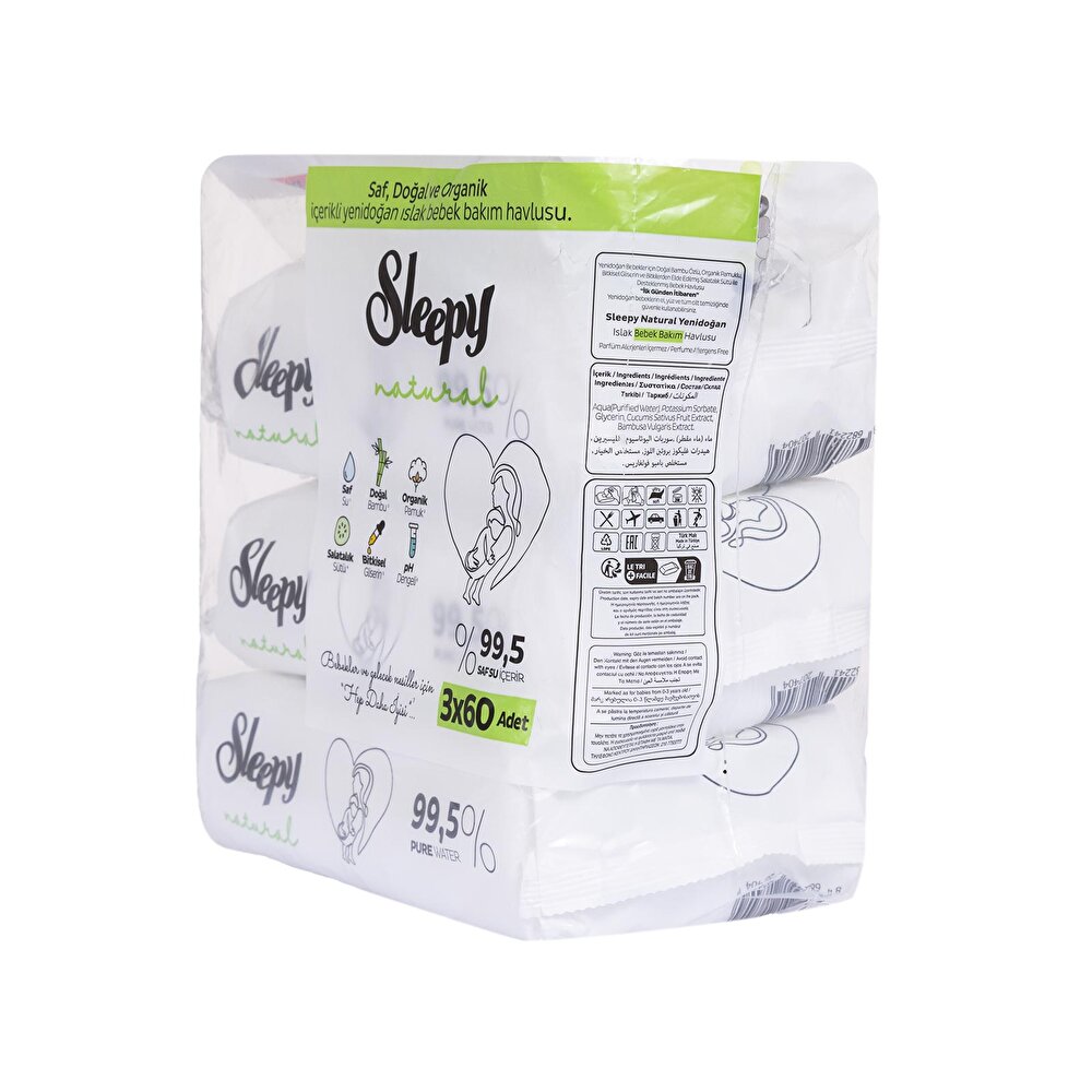 Natural Ultra Hassas Bebek Islak Mendil 3x60 Adet
