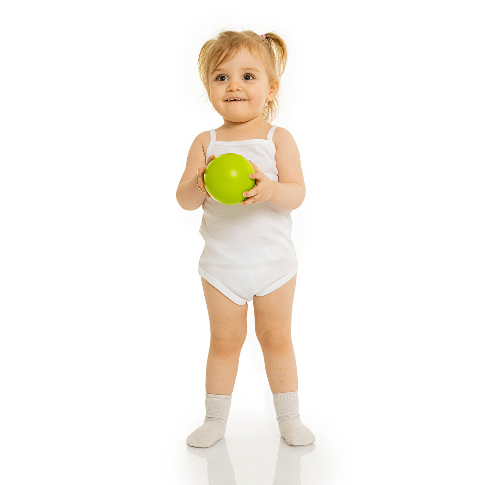Unisex Beyaz Body Ribana Kumaş Çıtçıtlı Zıbın Bisiket Yaka İp Askılı Beyaz