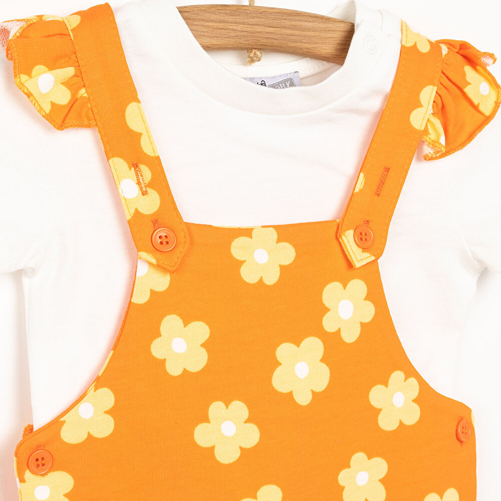 Bebek Şort Salopet Tişört İki İplik Düğmeli Bisiklet Yaka Kısa Kol Turuncu