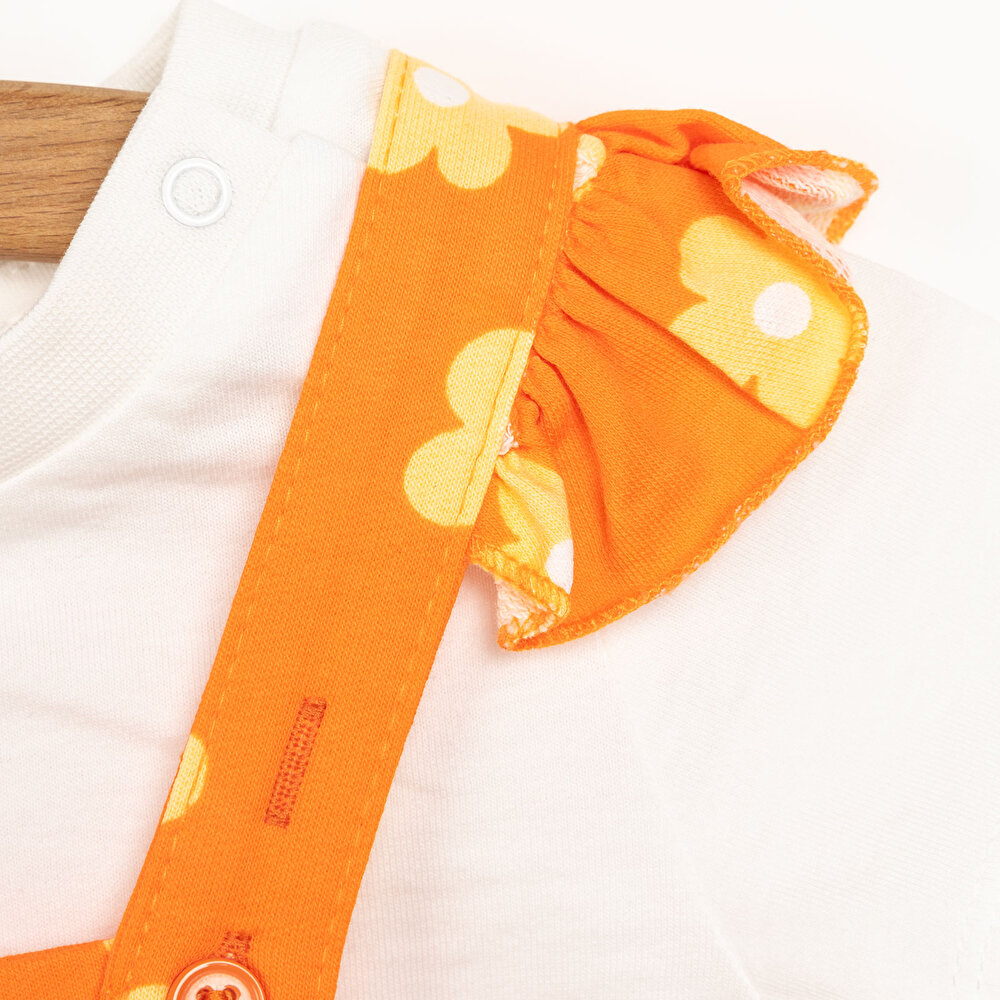 Bebek Şort Salopet Tişört İki İplik Düğmeli Bisiklet Yaka Kısa Kol Turuncu