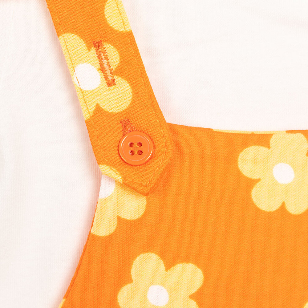 Bebek Şort Salopet Tişört İki İplik Düğmeli Bisiklet Yaka Kısa Kol Turuncu