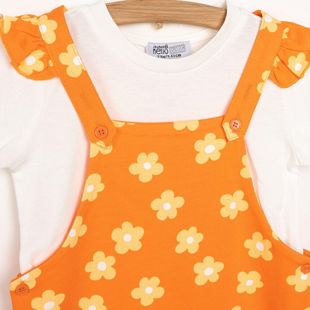 Bebek Şort Salopet Tişört İki İplik Düğmeli Bisiklet Yaka Kısa Kol Turuncu