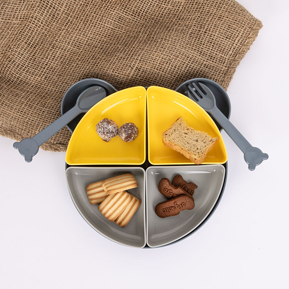 7 Parça Yemek Seti Gri-Sarı