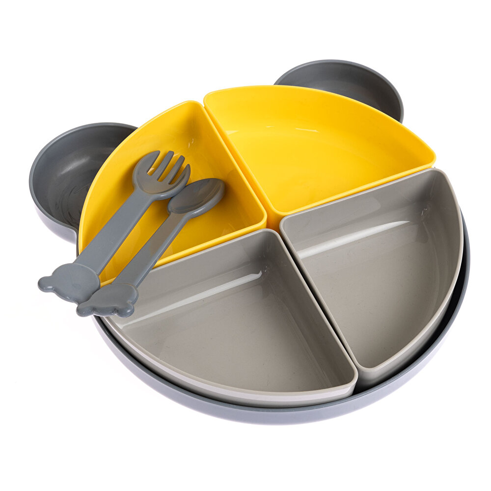 7 Parça Yemek Seti Gri-Sarı