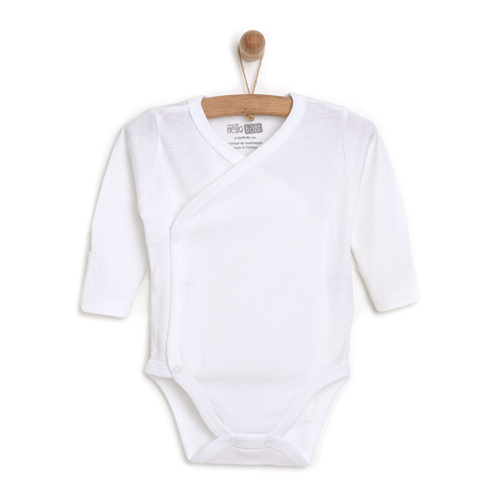 Unisex Zıbın Body %100 Pamuk Çıtçıtlı V Yaka Uzun Kol Ekru